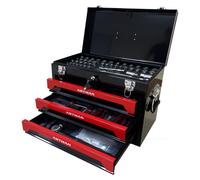 Coffre à outils à 3 compartiments, 50 cm - Coffre à outils portable noir et rouge, structure en acier, loquet métallique, pour garage et atelier, 50 x 27 x 35 cm