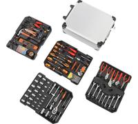 Coffre à outils à roulettes - Jeu d'outils combinés - 187 pièces - Acier au carbone - Verrouillable - 4 compartiments - 50,8 × 38,1 × 20,3 cm - Argent