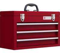 Coffre à outils Fortuna Lai vide 51 x 22 x 32 cm avec 3 tiroirs et compartiment de rangement supérieur, poignée et serrure, coffre à outils robuste en acier rouge
