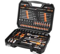 Coffre à outils NEO TOOLS, 95 pièces : jeu de douilles professionnel avec cliquet 90T, jeu de clés mixtes, insert en EVA, coffret à cliquet pour l'automobile