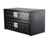 Coffre à outils pour benne de camion en aluminium noir avec tiroir - Organiseur 2 niveaux - Pour pick-up/RV/remorque - 24 x 18 x 20