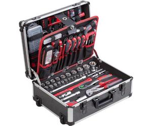 Coffre à outils professionnel – 230 pièces – À roulettes – Poignée télescopique – Complet avec outils – Se déplace sur roulettes