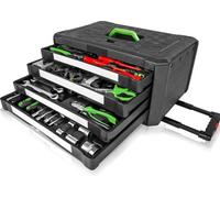 Coffre à outils professionnel, 40 pièces, équipé, avec tiroirs, ciseaux, marteau, noir