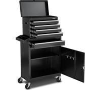 Coffre à outils roulant, conception 2 en 1, organiseur d'armoire à outils à 5 tiroirs avec boîte à outils métallique amovible, barre de verrouillage, doublure de protection et support à outils, armoir