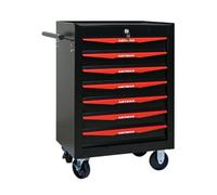 Coffre à outils roulant en métal à 7 tiroirs, armoire à outils robuste avec glissières à billes, Organisateur - Noir et rouge