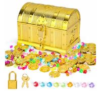 Coffre Au Tresor, Coffre Tresor Enfant avec Serrure et Clé, 50 PièCes D'or pour Enfants et 100 Pierres Précieuses pour Enfants, Coffre Pirates Enfant pour Ranger et Décorer