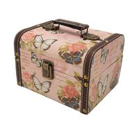 Coffre au trésor - Vintage - Papillon rose - Bois composite - Cuir PU - 18,5 x 14,5 x 10,5 cm