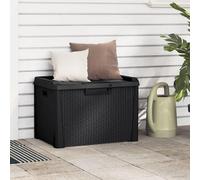 Coffre de jardin anthracite de 125 litres, en plastique imitant le rotin, avec système à ressort à gaz, verrouillable et avec fonction assise. Coffre de rangement extérieur pour terrasse et jardin, id