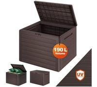 Coffre de Jardin Casaria® Exterieur 190 L Marron - Caisse de rangement étanche - Malle avec poignées latérales pour Balcon