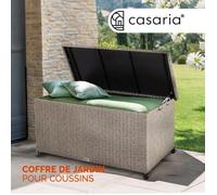 Coffre de jardin CASARIA® extérieur XXL Crème -Malle de rangement avec roulettes 270 L, étanche, Vérin à gaz 117x53x60cm