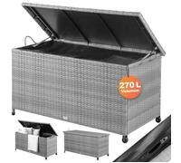 Casaria® Coffre de jardin extérieur XXL Gris - Malle de rangement en Polyrotin avec roulettes 270 L, étanche avec Vérin à gaz 117x53x60 cm pour Jardin, Balcon ou Terrasse