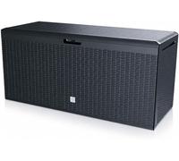 Coffre de jardin, coffre de rangement, verrouillable, aspect rotin, anthracite, 290 litres, résistant aux UV, poignées de transport, roulettes, système de fermeture, idéal pour balcon ou jardin, coffr