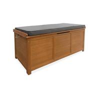 Coffre de jardin en bois 200L - Caja gris- 125x60cm rangement coussins avec 2 vérins et poignées