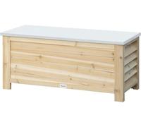 Coffre de jardin en bois avec couvercle pour l'extérieur, coffre de rangement de 155 litres en bois avec couvercle métallique