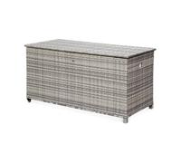 swe lice's Garden - Coffre de jardin en résine tressée - Cassapanca Nuances de Gris - 790L. vérins. roulettes. poignée et housse intérieure écrue. rangement coussins 162x82cm