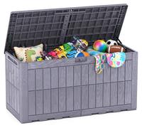 Coffre de jardin extérieur COSTWAY, capacité 380 litres, avec couvercle verrouillable, boîte de rangement à ressort à gaz et avec poignées, coffre de rangement résistant aux intempéries, idéal pour le