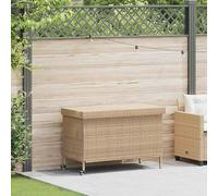 Coffre de jardin sur roulettes, couleur beige, 110 x 55 x 73 cm, en polyrotin. Boîte à coussins, boîte de rangement avec couvercle, offrant un espace de stockage pour balcon, terrasse et extérieur, ré