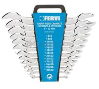 COFFRE DE JEU 12 PIÈCES CLÉ PLATE À FOURCHES MÉTRIQUE CHROMÉ 6-32 MM FERVI 0201