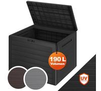 Casaria® Coffre de Jardin Exterieur 190 L Anthracite - Caisse de rangement étanche Effet Bois - Malle avec poignées latérales pour Jardin Terrasse ou Balcon