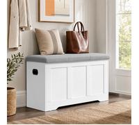 Coffre de Rangement, 2 Charnières de Sécurité, Style Rustique pour Entrée, Chambre, 41 x 81 x 49 cm, Blanc et Gris