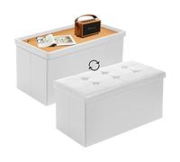 Coffre de Rangement avec 2 en 1 Couvercle, Banc de Rangement,Ottoman, Blanc | Similicuir de qualité, Pouf Rangement Interieur 80L pour Salon Chembre, optimise l’organisation de votre intérieur