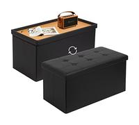 Coffre de Rangement avec 2 en 1 Couvercle, Banc de Rangement,Ottoman, Noir | Similicuir de qualité, Pouf Rangement Interieur 80L pour Salon Chembre, optimise l’organisation de votre intérieur