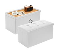 Coffre de Rangement avec 2 en 1 Couvercle, Banc de Rangement Pliable Similicuir, Ottoman avec Espace de Stockage,Rangement