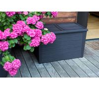 EDA - Coffre de jardin Baya 250 L - Couvercle clipsable, anti-UV, décor bois, gris anthracite