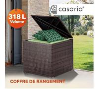 CASARIA® Coffre de rangement en polyrotin 318 L marron avec couvercle 75x75x70cm Résistant aux intempéries Balcon