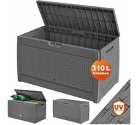 Coffre de Rangement Gris Malle 310 litres Stockage Coussins avec roulettes Extérieur Jardin