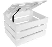 Coffre de rangement - CREATIVE DECO - Vintage - Bois massif - 40 x 30 x 22 cm - Blanc