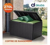 Deuba® Coffre de rangement extérieur 270L Noir – Coffre jardin résine étanche avec roulettes, boîte de rangement terrasse balcon, malle extérieure 117x45x57 cm