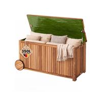 CASARIA® Coffre de rangement en bois 350 L roues poignée capacité charge couvercle 160 kg bâche intérieure Jardin Malle
