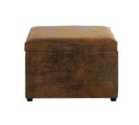 Coffre de rangement en simili-cuir coloris marron vintage et bois -longueur 58 x profondeur 39 x hauteur 42 cm
