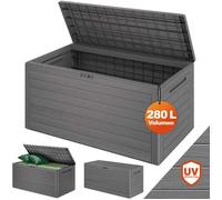 Coffre de rangement Gris 280 L Aspect bois Poignées latérales Malle de rangement Jardin Terrasse Balcon