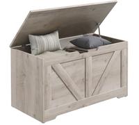 Coffre de rangement - HOMCOM - couvercle rabattable et charnières de sécurité - panneaux de particules - 80 x 40 x 45 cm - gris