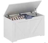 HOMCOM Coffre de Rangement, Banc de Rangement avec Couvercle Rabattable et charnières de sécurité, Style Rustique, Meuble d'entrée, Couloir, Chambre, Salon, 80 x 40 x 45 cm, Blanc