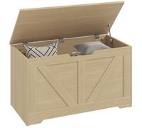 HOMCOM Coffre de Rangement Meuble d'Entrée Rustique 80x40x45cm Bois Naturel | Banc de Rangement, Couvercle Rabattable, Charnières de Sécurité, pour Couloir, Chambre, Salon