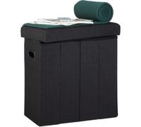 Coffre de rangement pliable - Design épuré - Fin - En lin et polyester - Structure en MDF - Dimensions : 49,5 x 46 x 25,5 cm - Couleur : noir
