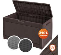 Coffre de Rangement Polyrotin brun Malle 310 litres Stockage Coussins avec roulettes Extérieur Jardin