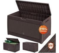 Coffre de Rangement Polyrotin brun Malle 310 litres Stockage Coussins avec roulettes Extérieur Jardin