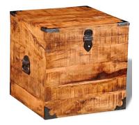 Coffre en bois de manguier brut - 46 x 46 x 46 cm - Fait à la main - Avec couvercle - Coffre pliable pour salon, chambre à coucher, couloir, panier à linge et rangement