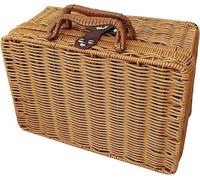 Coffre en rotin artificiel style rétro, panier de rangement en osier, organiseur pour cosmétiques, lanières en cuir, fermeture métallique, boîte solide pour pique-nique, camping et voyage - L Panier à