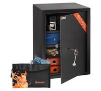 Coffre-fort à clés 60 litres - Sac anti-feu pour argent - Deux étagères réglables - Noir - 50 x 35 x 36 cm