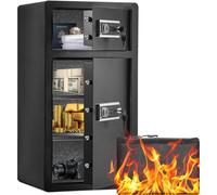Coffre-fort à double porte avec serrure t mot de passe - Coffre-fort pour meubles 48x42x90cm - Acier massif noir - Système d'alarme double - Séparateur réglable en hauteur - Design anti-mouveme