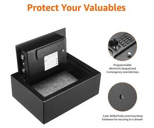 Coffre-fort Amazon Basics, petit et fin, pour tiroir de bureau, avec serrure à combinaison électronique programmable, noir, 30 cm de largeur x 21,8 cm de profondeur