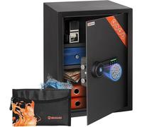 Coffre-fort Business XL Safe, dimensions 50x35x36 cm, pour une utilisation domestique, avec capteur d'empreinte digitale, incluant une pochette ignifuge pour documents et 2 étagères réglables. Coffre-