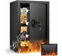 Coffre-fort de 70 litres, coffre-fort numérique avec serrure à clé, système d'alarme et étagère amovible, coffre-fort meublé pour la maison, idéal pour ranger l'argent, les documents et les objets de