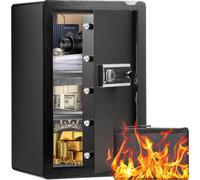 Coffre-fort de meubles à porte unique avec serrure t mot de passe - 40x35x63 cm - Noir - Double système d'alarme - Cloison réglable en hauteur - Design anti-mouvement