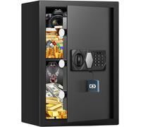 Coffre-fort domestique de grande capacité (70 litres), coffre-fort résistant au feu avec serrure à clé, étagère amovible et fonction silencieuse, coffre-fort anti-effraction pour l'argent, les documen